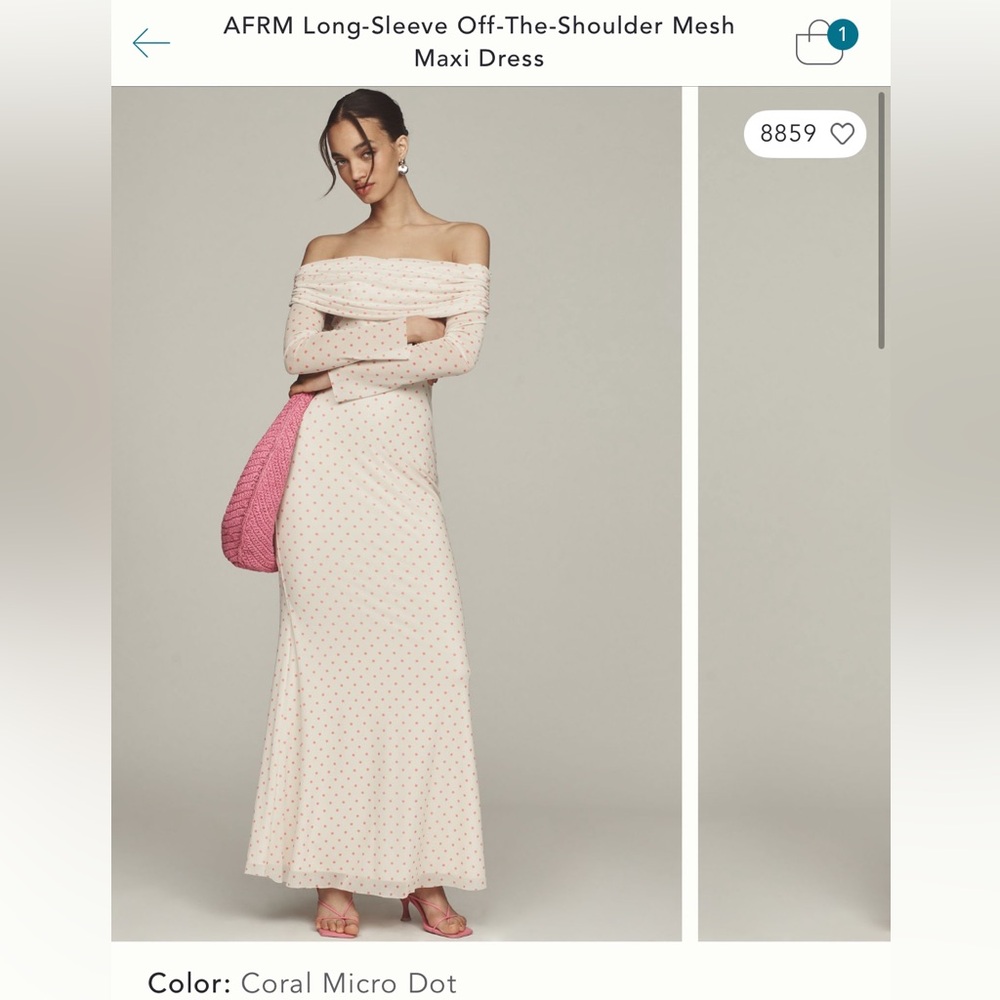 AFRM Coral Micro Dot Off-Shoulder Maxi Dress
